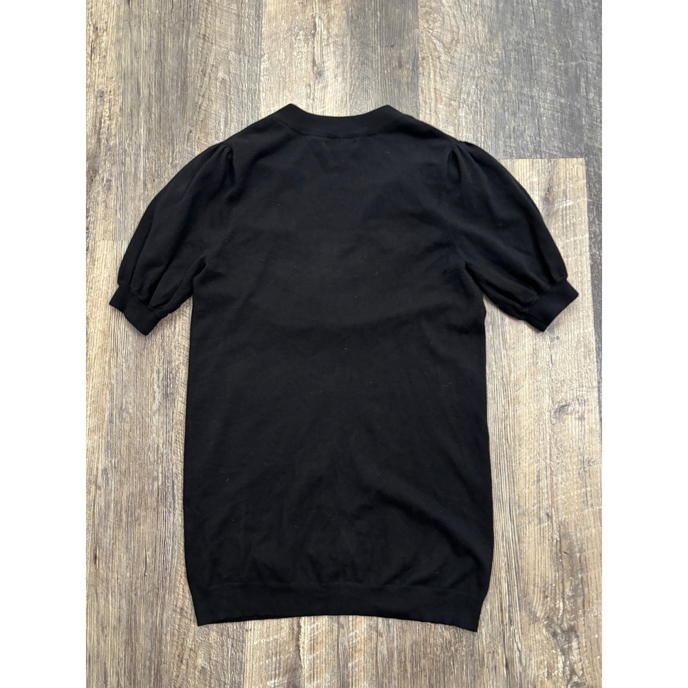 Express Womens Black Deep V-Neck‎ Puff Short Sleeve Knit Sweater Top Size M - Picture 6 of 6